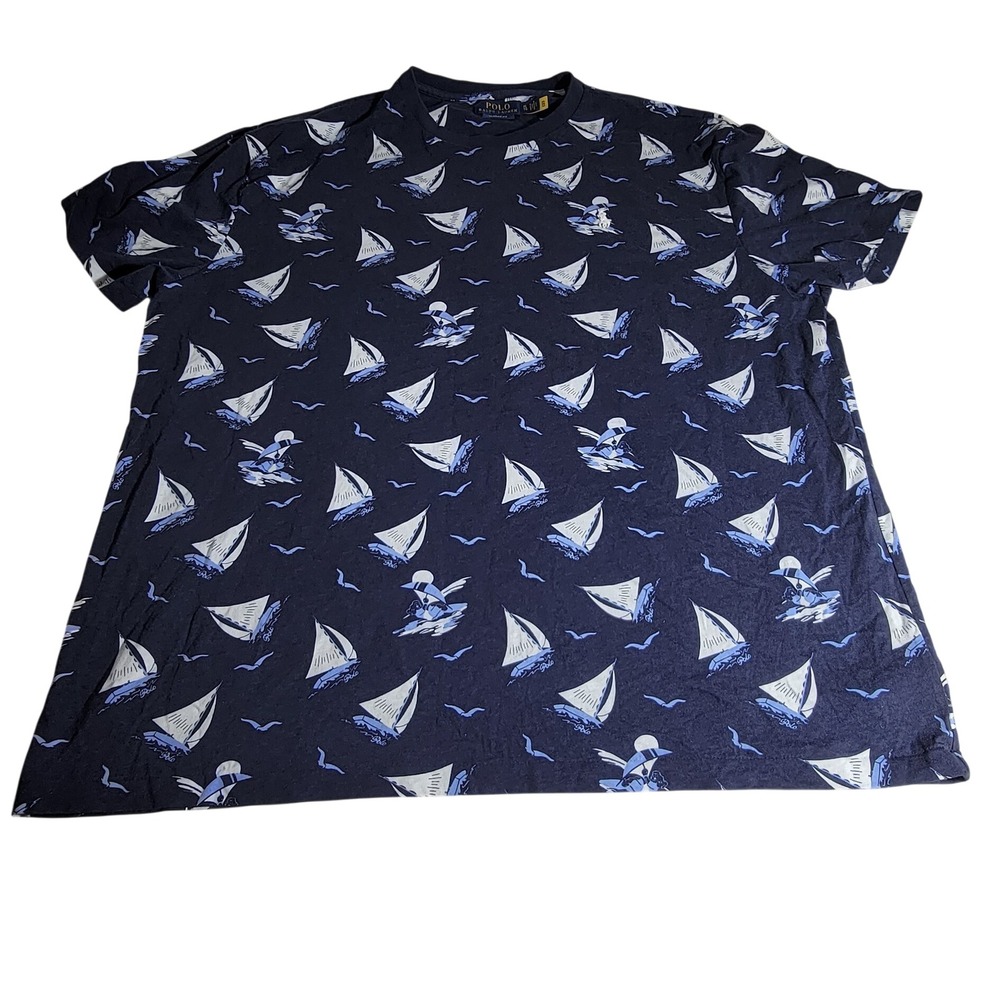 Polo Ralph Lauren Mens XL Navy Blue Sailboat Nautical All Over Print T-Shirt